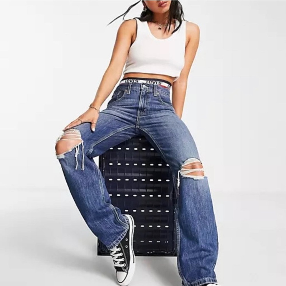 Levi’s Low Pro Straight Ripped Knee Rigid Denim Jean Breathe Out Blue 30 - Picture 6 of 16